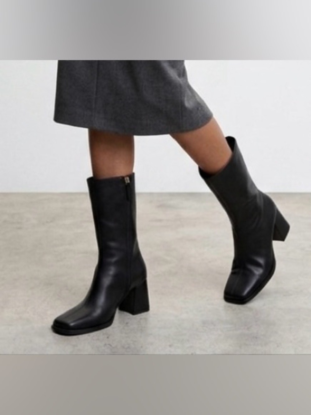 FENERS Black Leather Square Toe Half Calf Block Heel Boots Made in Spain Size 37